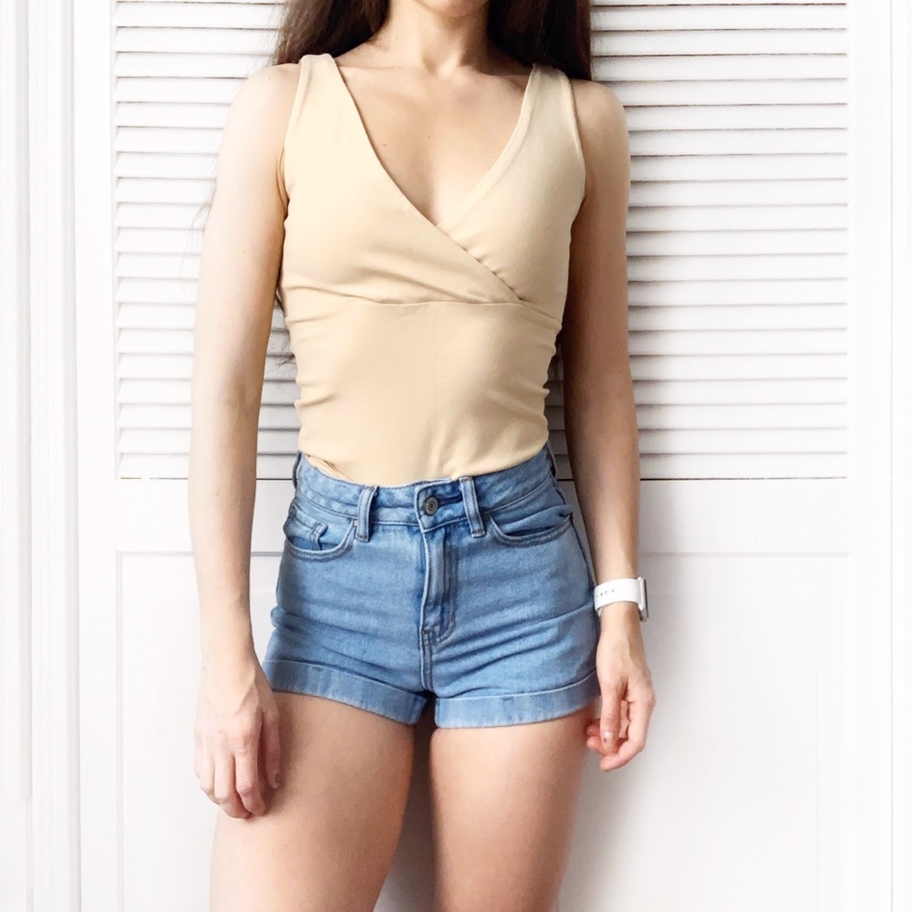 Equestrian Light Tan Wrap V-Neck Tank Top NWT